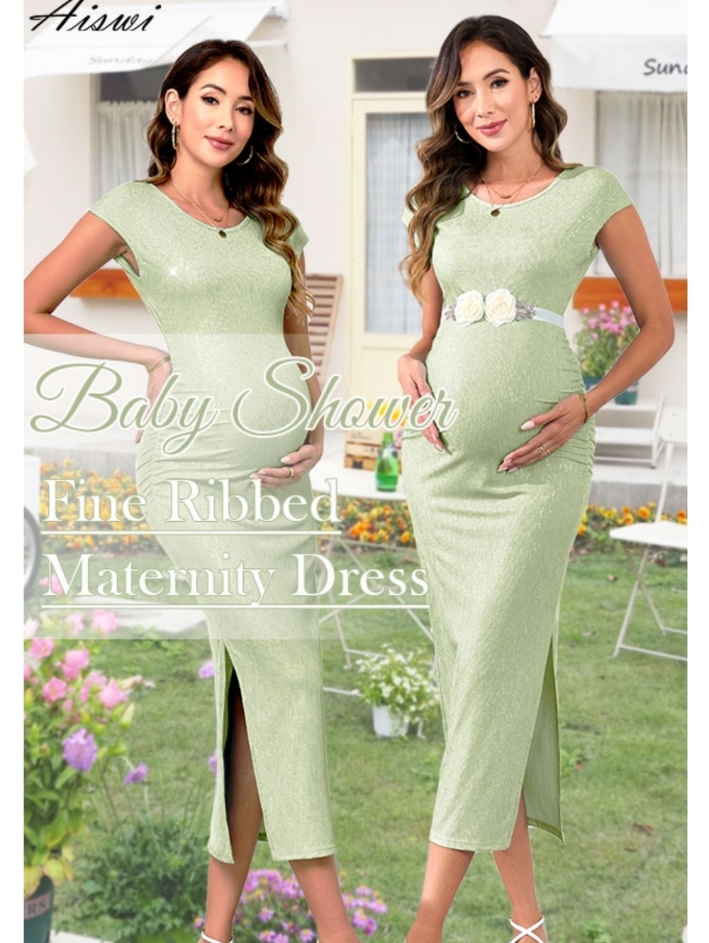 Nwt XL AISWI Women's Split Maternity Dress Fine Ribbed with Sparkly Gold Foil, B